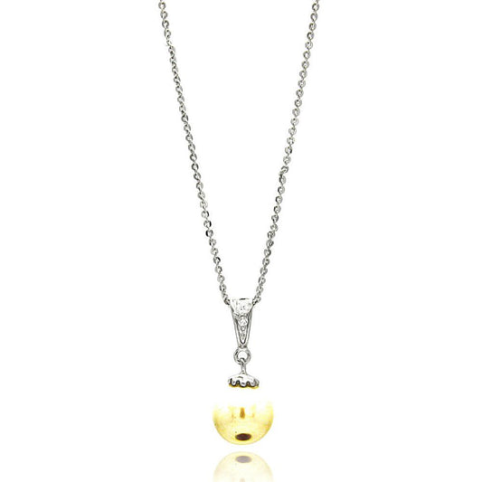 Silver 925 Rhodium Plated Single Pearl Pendant Necklace - BGP00655 | Silver Palace Inc.