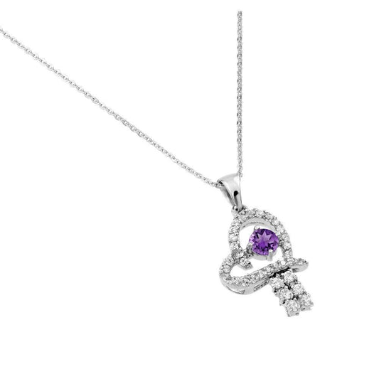 Silver 925 Rhodium Plated Purple CZ Heart Pendant - BGP00719 | Silver Palace Inc.