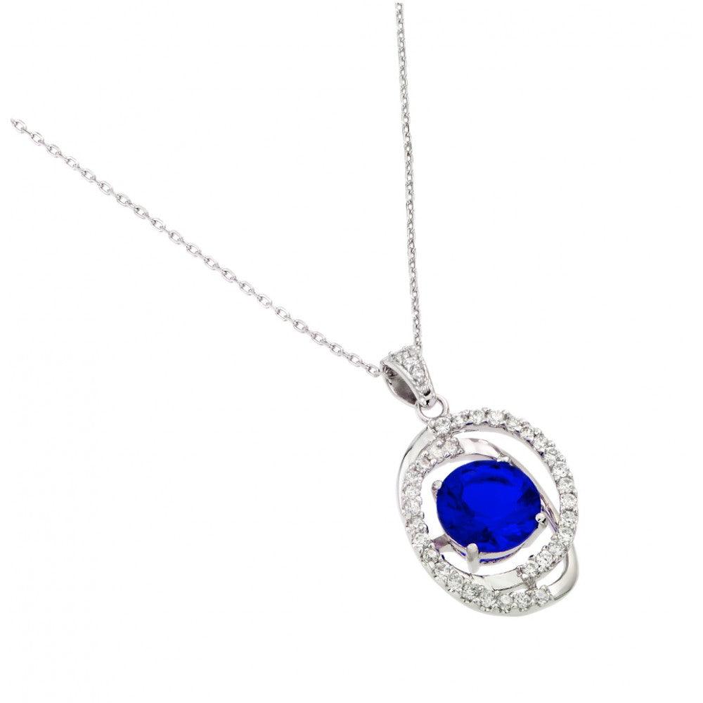 Silver 925 Rhodium Plated Blue CZ Circle Pendant - BGP00722 | Silver Palace Inc.