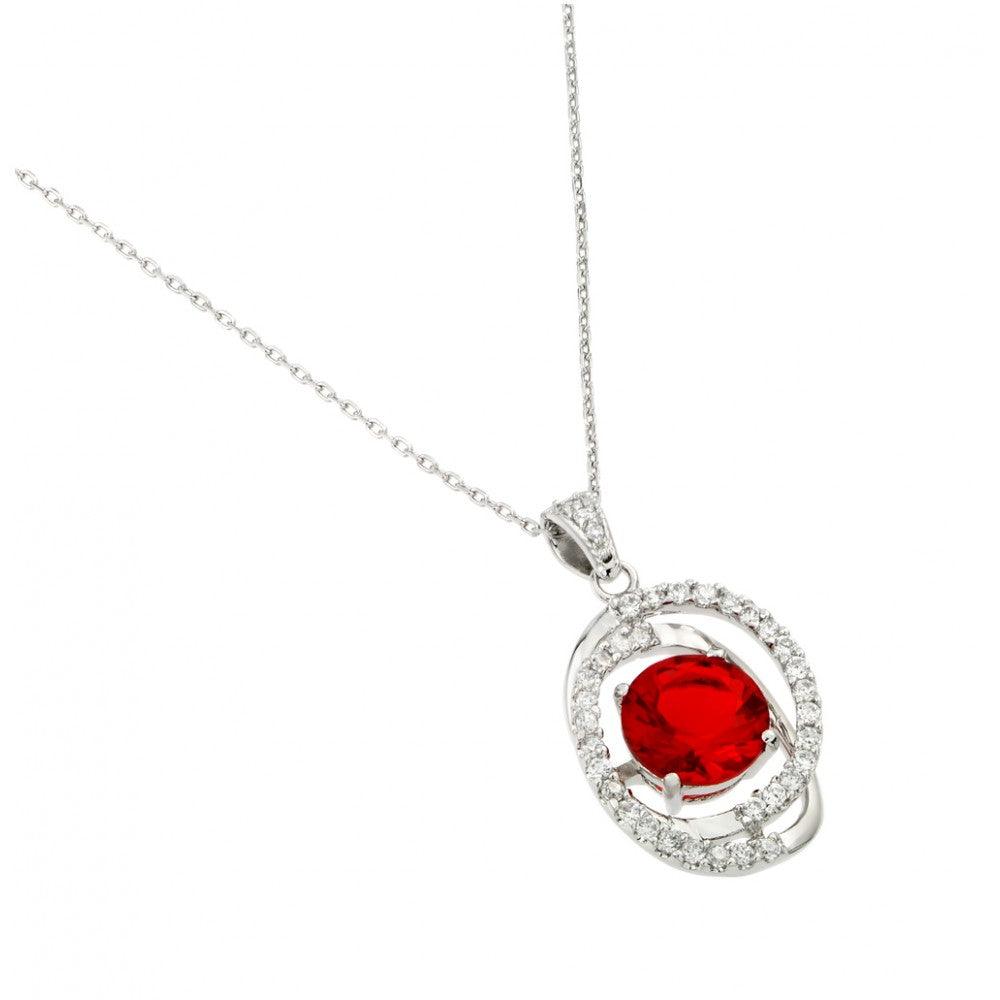 Silver 925 Rhodium Plated Red CZ Circle Pendant - BGP00721 | Silver Palace Inc.