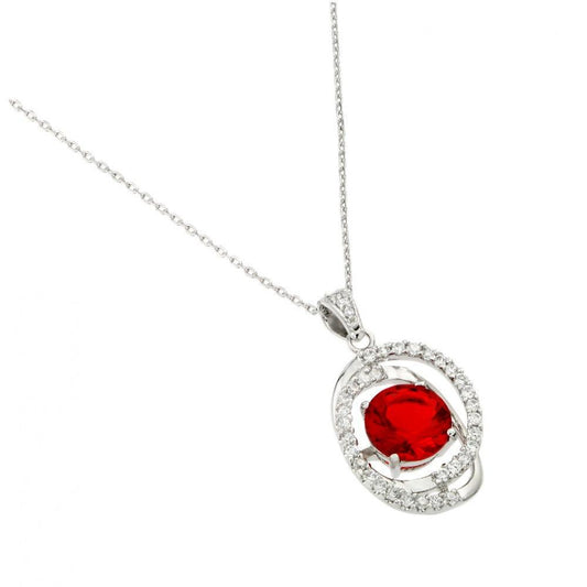 Silver 925 Rhodium Plated Red CZ Circle Pendant - BGP00721 | Silver Palace Inc.