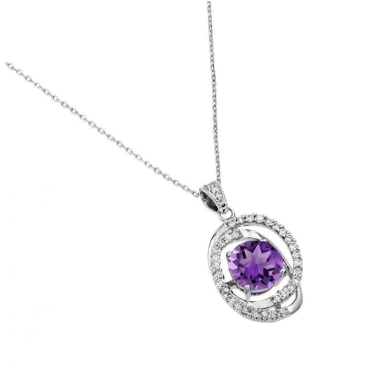 Silver 925 Rhodium Plated Purple CZ Circle Pendant - BGP00723 | Silver Palace Inc.