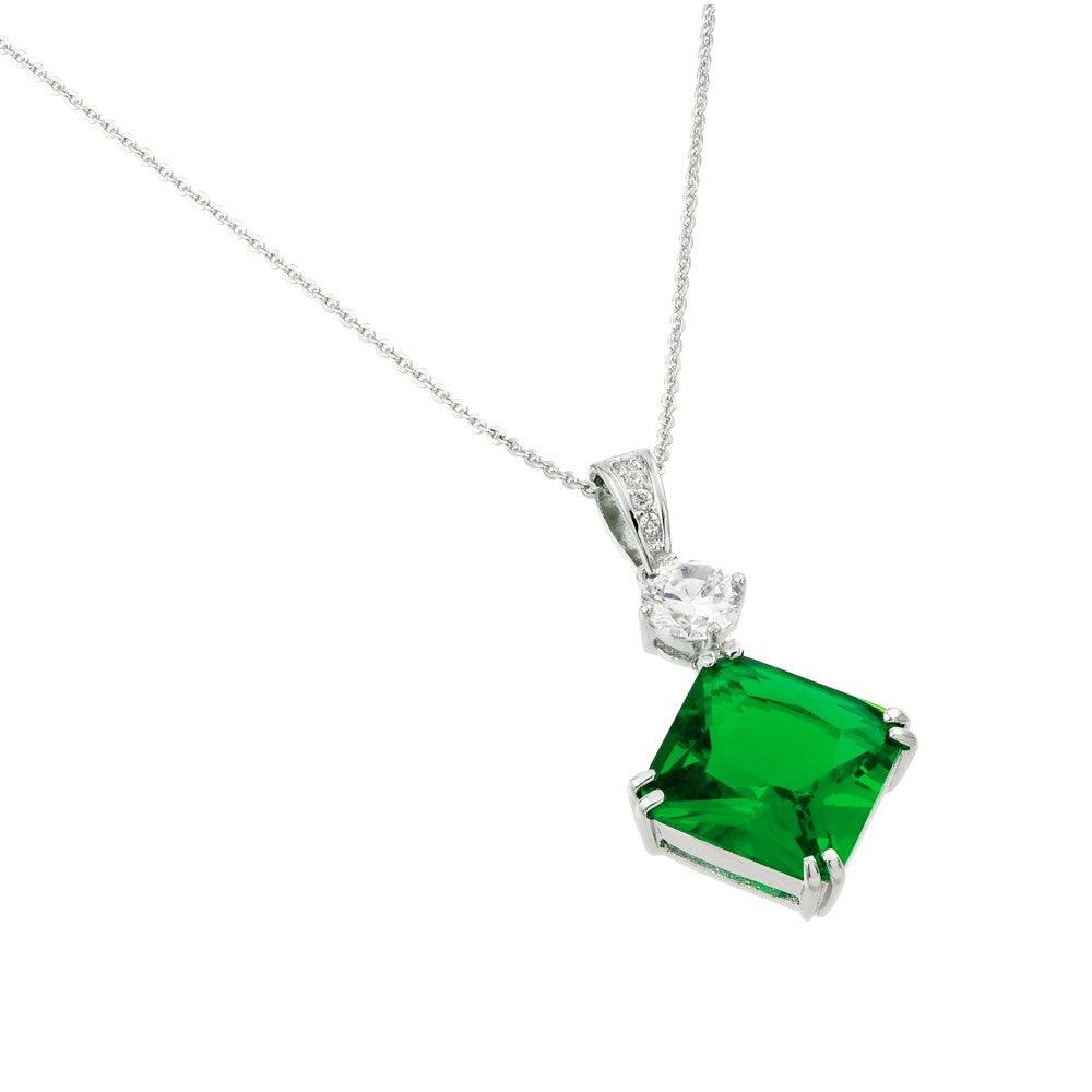 Silver 925 Rhodium Plated Green CZ Square Pendant - BGP00728 | Silver Palace Inc.