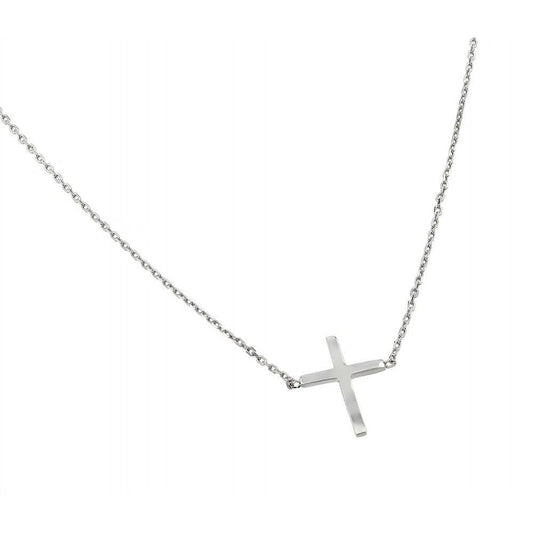 Silver 925 Rhodium Plated Clear CZ Square Cross Pendant Necklace - BGP00883RHD | Silver Palace Inc.