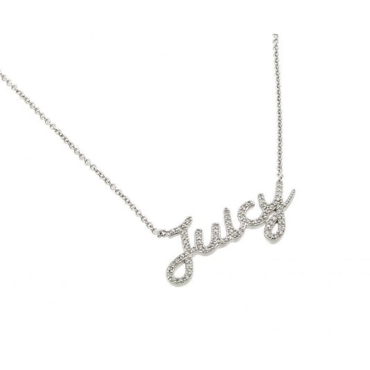 Silver 925 Rhodium Plated Clear CZ Juicy Pendant Necklace - BGP00969 | Silver Palace Inc.