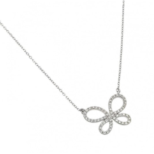 Silver 925 Rhodium Plated Clear CZ Open Butterfly Pendant Necklace - BGP01000 | Silver Palace Inc.