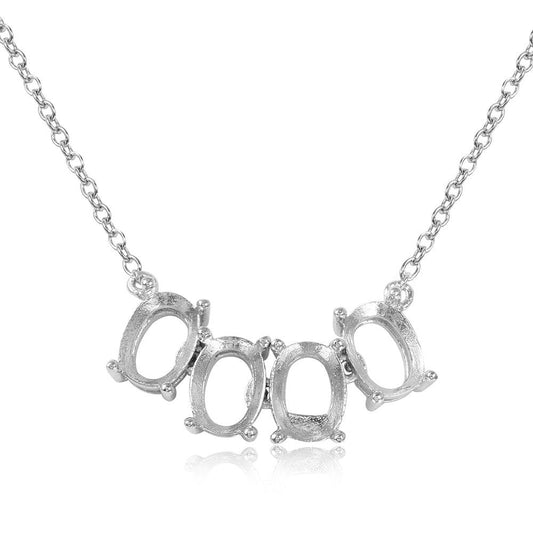 Silver 925 Rhodium Plated 4 Oval Mounting Necklace - BGP01015 | Silver Palace Inc.