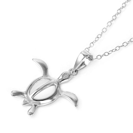 Silver 925 Tortoise Shaped Pendant with CZ Stud Necklace - BGP01018 | Silver Palace Inc.