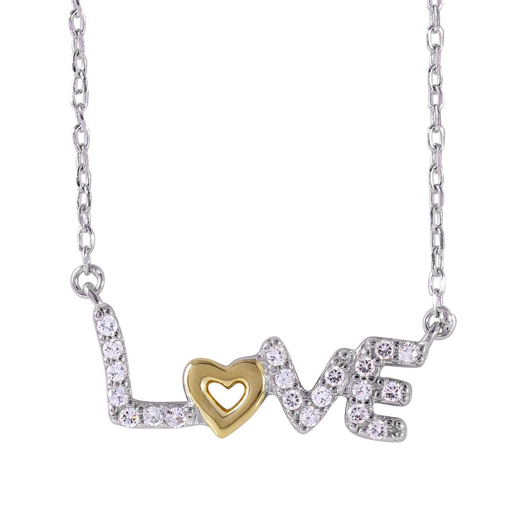 Silver 925 Two-Toned Plated Love Necklace with CZ - BGP01020 | Silver Palace Inc.