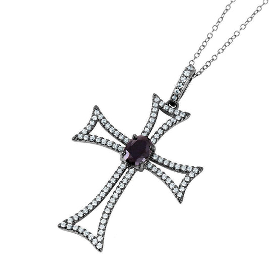 Silver 925 Nickel Free Black Rhodium Plated Celtic Cross with CZ - BGP01057 | Silver Palace Inc.