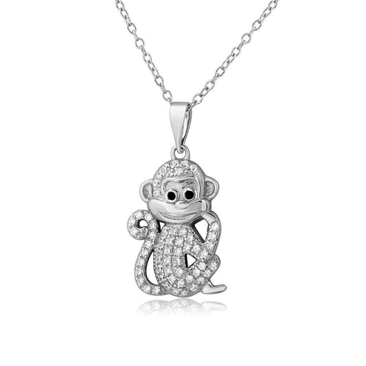 Silver 925 Rhodium Plated CZ Monkey Necklace - BGP01100 | Silver Palace Inc.