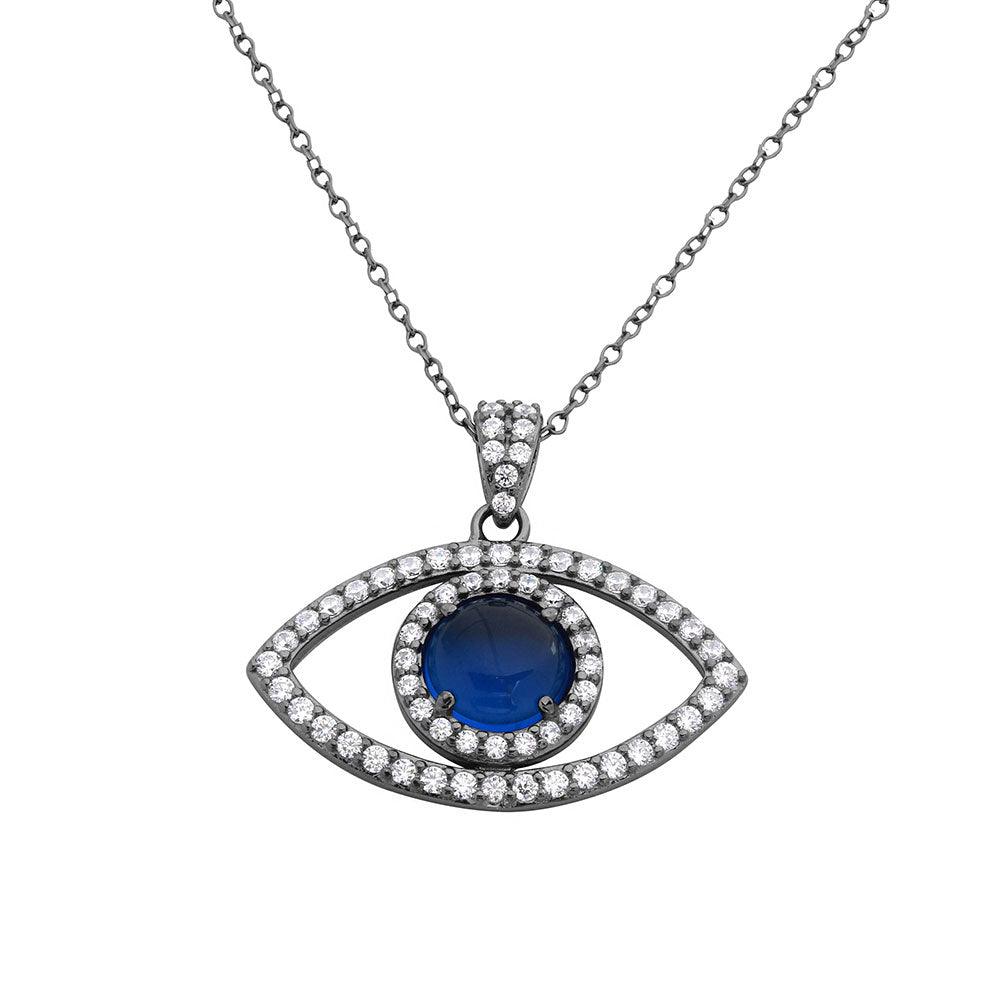 Silver 925 Black Rhodium Plated Evil Eye Necklace - BGP01115 | Silver Palace Inc.