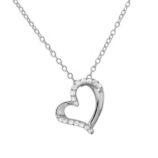 Silver 925 Rhodium Plated Open Heart CZ Necklace - BGP01133 | Silver Palace Inc.