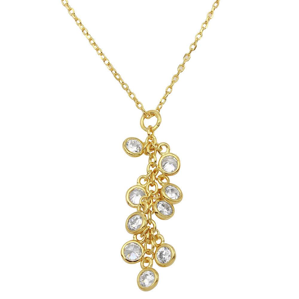 Silver 925 Gold Plated Multi CZ Drop Necklace - BGP01156GP | Silver Palace Inc.