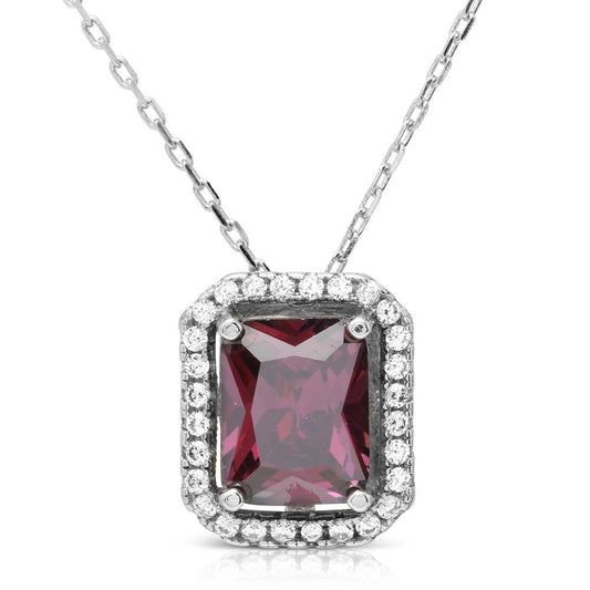 Silver 925 Rhodium Plated Purple Square Halo Pendant - BGP01174AMY | Silver Palace Inc.