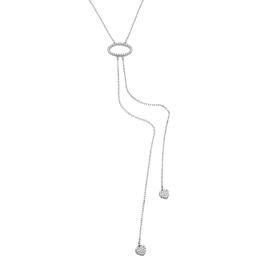 Silver 925 Rhodium Plated Open Oval Necklace with 2 Dropped CZ Hearts - BGP01215 | Silver Palace Inc.