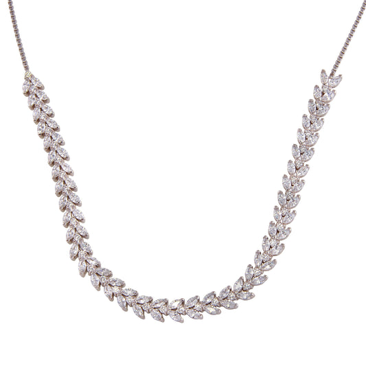 Silver 925 Rhodium Plated Adjustable Leaf Link CZ Necklace - BGP01254 | Silver Palace Inc.