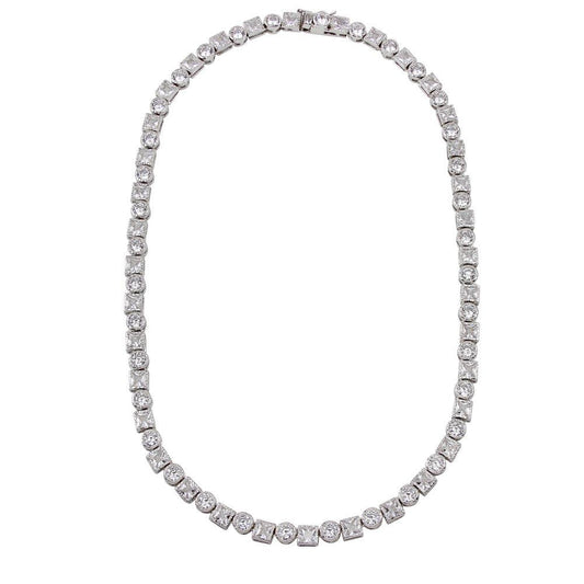 Silver 925 Rhodium Plated Round and Square CZ Infinity Necklace - BGP01259 | Silver Palace Inc.