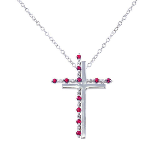 Silver 925 Rhodium Plated Double Cross Pendant with Red CZ - BGP01272GAR | Silver Palace Inc.