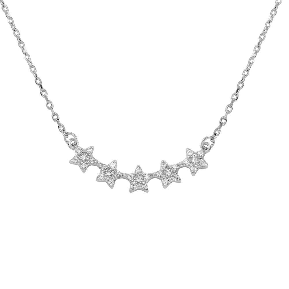 Silver 925 5 Star Curve Necklace with CZ - BGP01281 | Silver Palace Inc.