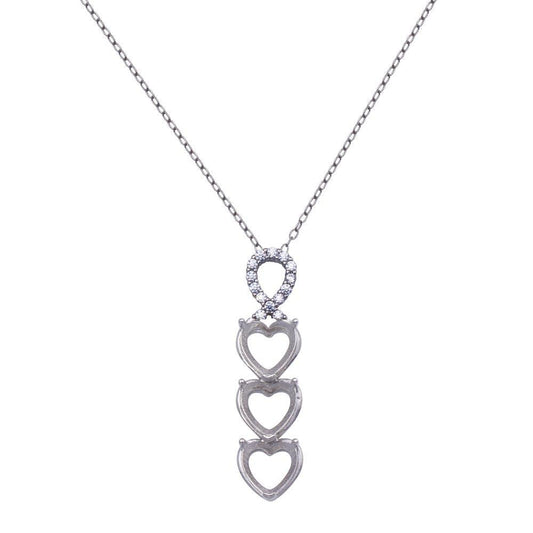 Silver 925 Rhodium Plated CZ Drop Down Heart Mounting Necklace - BGP01384 | Silver Palace Inc.