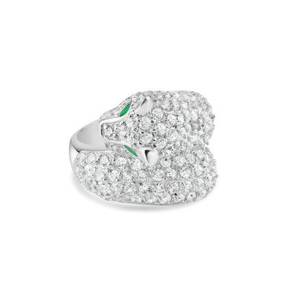 Silver 925 Rhodium Plated Pave Set CZ Tiger Face Ring - BGR00004