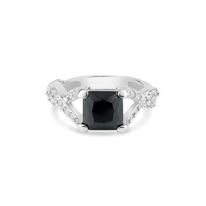 Silver 925 Rhodium Plated Black Square Center and Clear CZ Ring - BGR00032 | Silver Palace Inc.