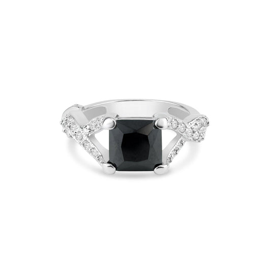 Silver 925 Rhodium Plated Black Square Center and Clear CZ Ring - BGR00032 | Silver Palace Inc.