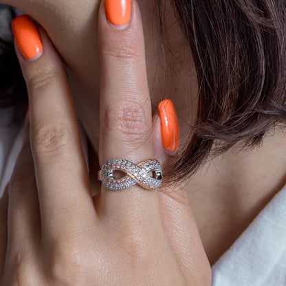 Closeout-Silver 925 Rose Gold and Rhodium Plated Pink and Clear CZ Infinity Ring - BGR00039