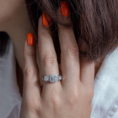 Silver 925 Rhodium Plated Clear CZ Bridal Ring - BGR00065