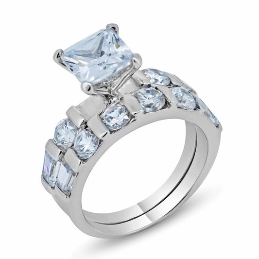 Silver 925 Rhodium Plated Clear CZ Square Ring - BGR00093 | Silver Palace Inc.