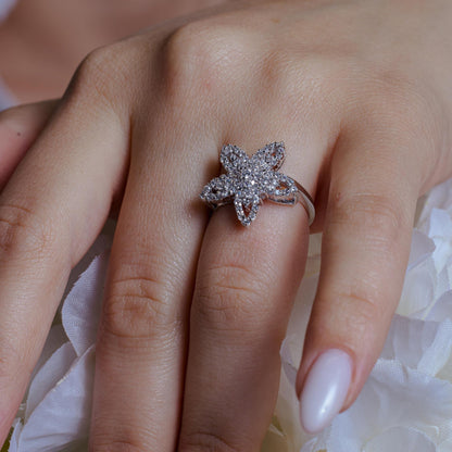 Closeout-Silver 925 Rhodium Plated Clear Pave Set CZ Starfish Ring - BGR00102