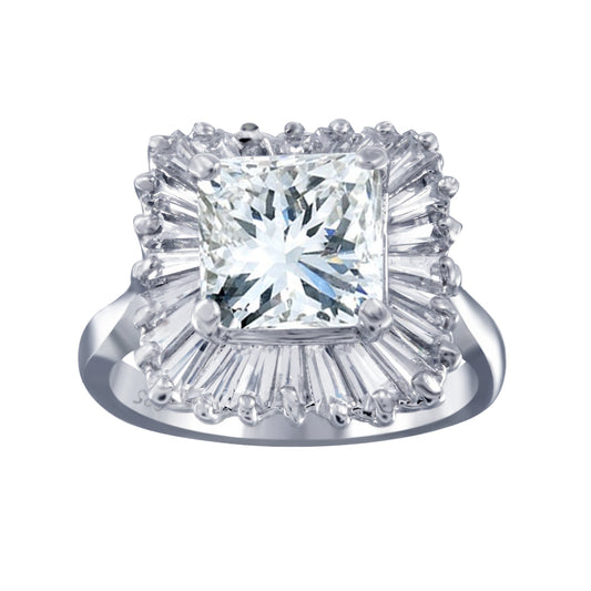 Closeout-Silver 925 Rhodium Plated Clear Baguette Square CZ Antique Bridal Ring - BGR00103
