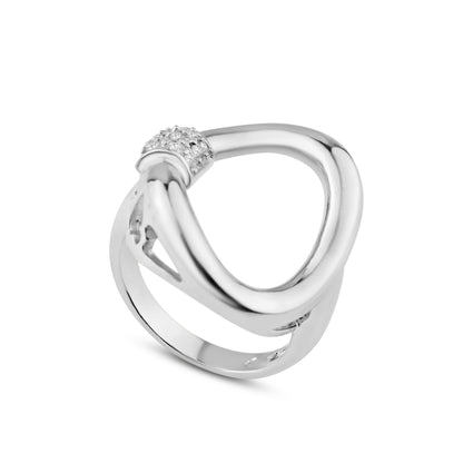 Closeout-Silver 925 Rhodium Plated Clear CZ Open Circle Ring - BGR00106