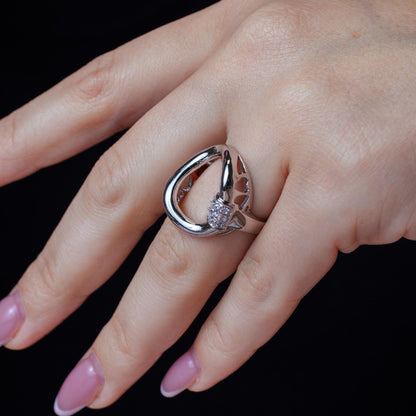 Closeout-Silver 925 Rhodium Plated Clear CZ Open Circle Ring - BGR00106