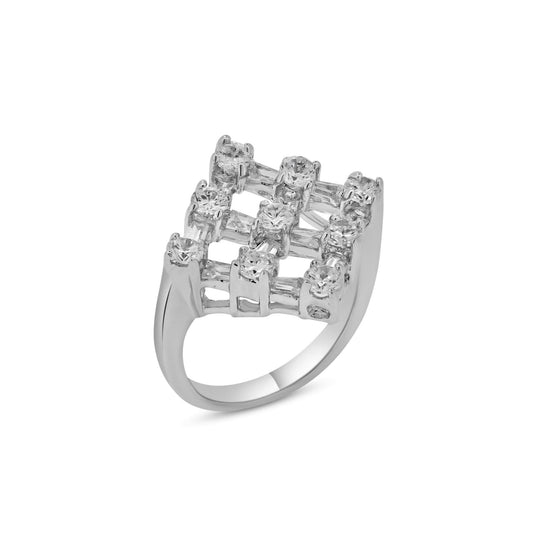 Closeout-Silver 925 Rhodium Plated CZ Square Net Ring - BGR00116 | Silver Palace Inc.