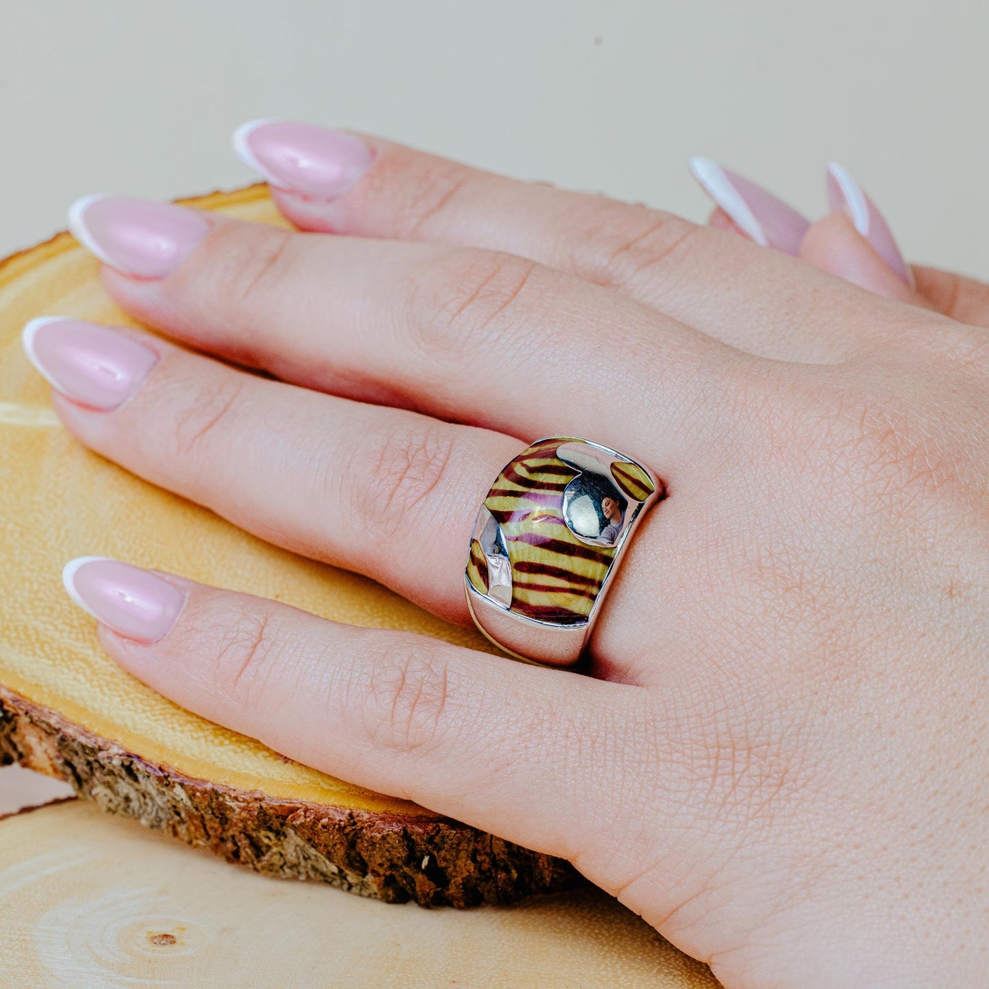 Closeout-Silver 925 Rhodium Plated Tiger Stripes Ring - BGR00152