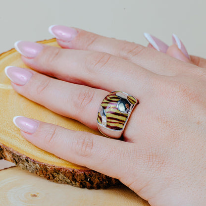 Closeout-Silver 925 Rhodium Plated Tiger Stripes Ring - BGR00152