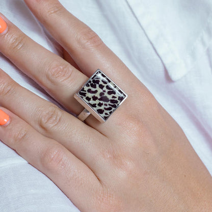 Closeout-Silver 925 Rhodium Plated Square Animal Print Ring - BGR00200