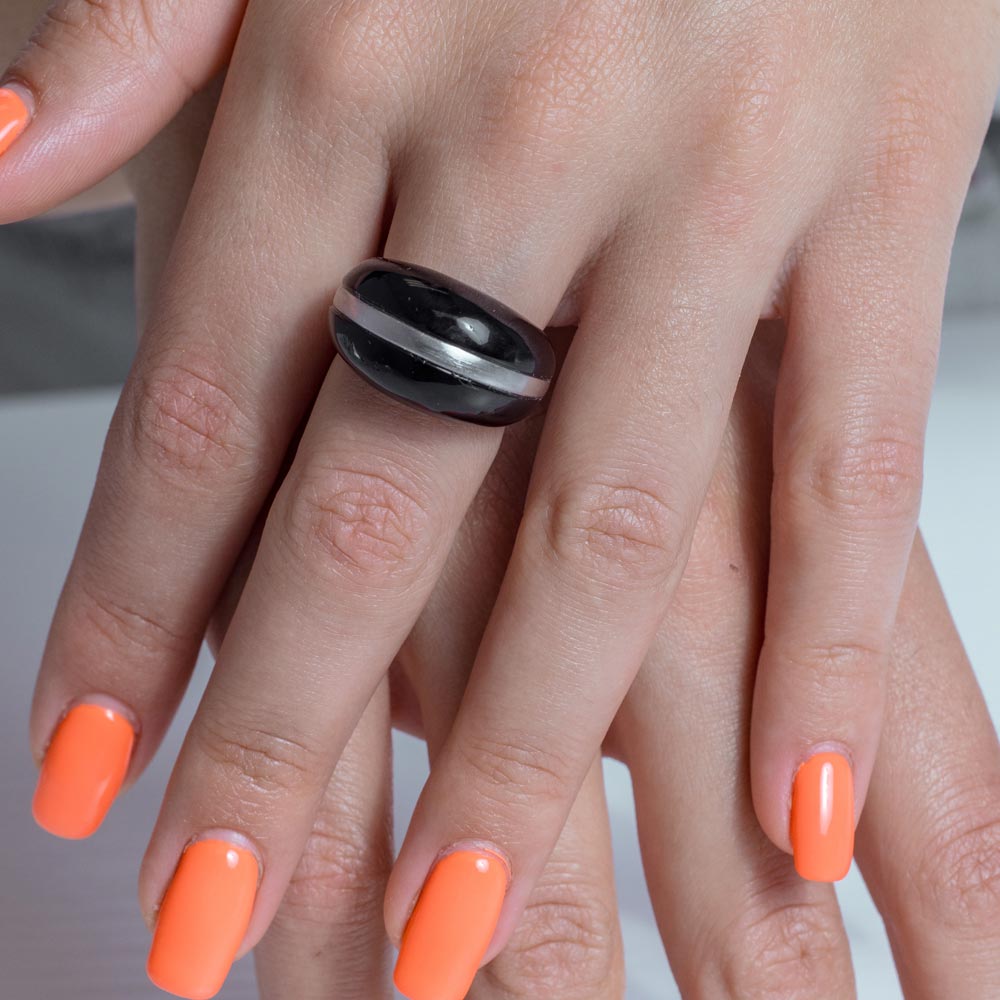 Closeout-Silver 925 Rhodium Plated Black Onyx Dome Ring - BGR00202