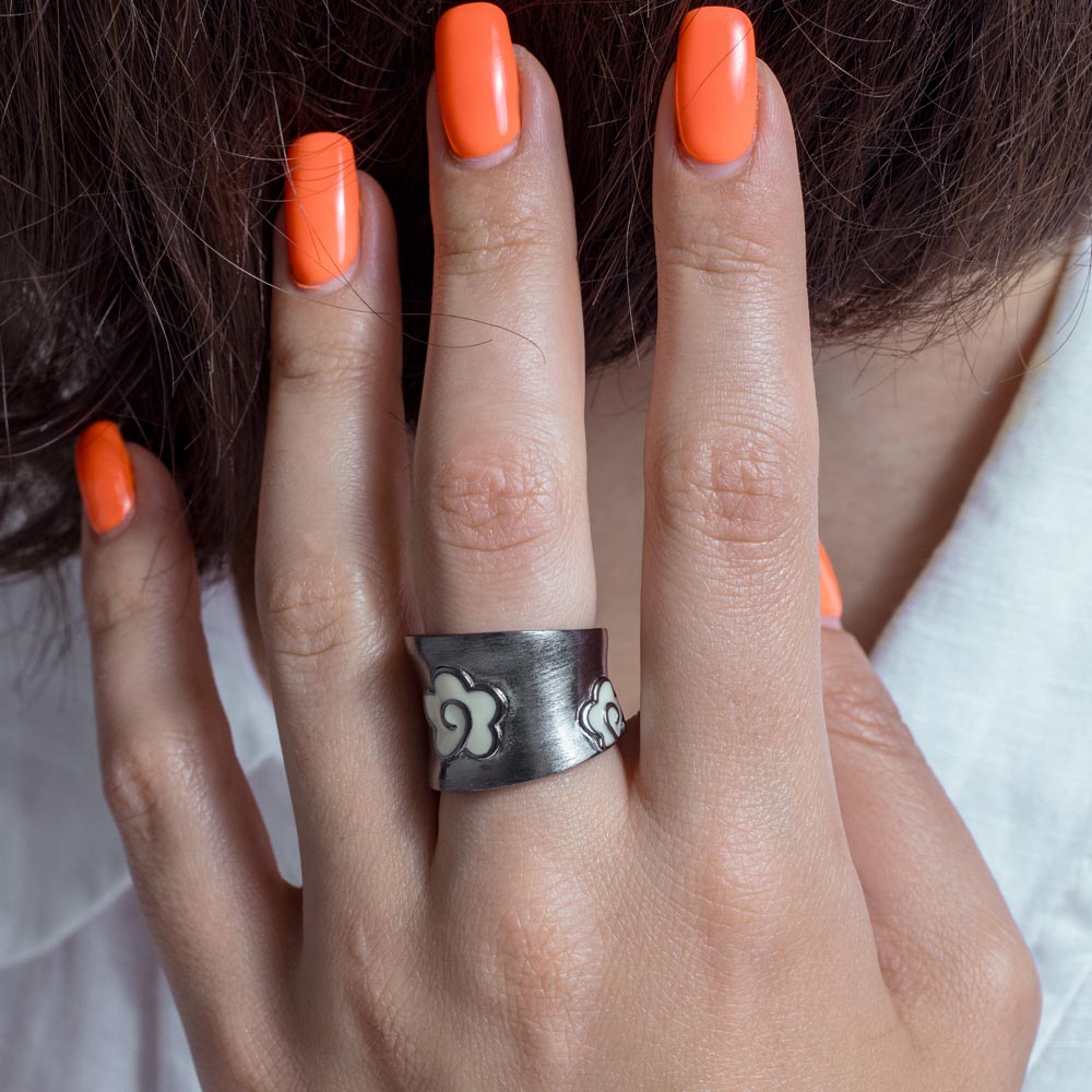 Closeout-Silver 925 Rhodium Plated Matte Finish Flower Ring - BGR00203