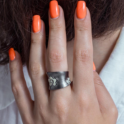 Closeout-Silver 925 Rhodium Plated Matte Finish Flower Ring - BGR00203