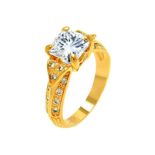 Silver 925 Gold Plated Clear Princess Cut CZ Ring - BGR00603