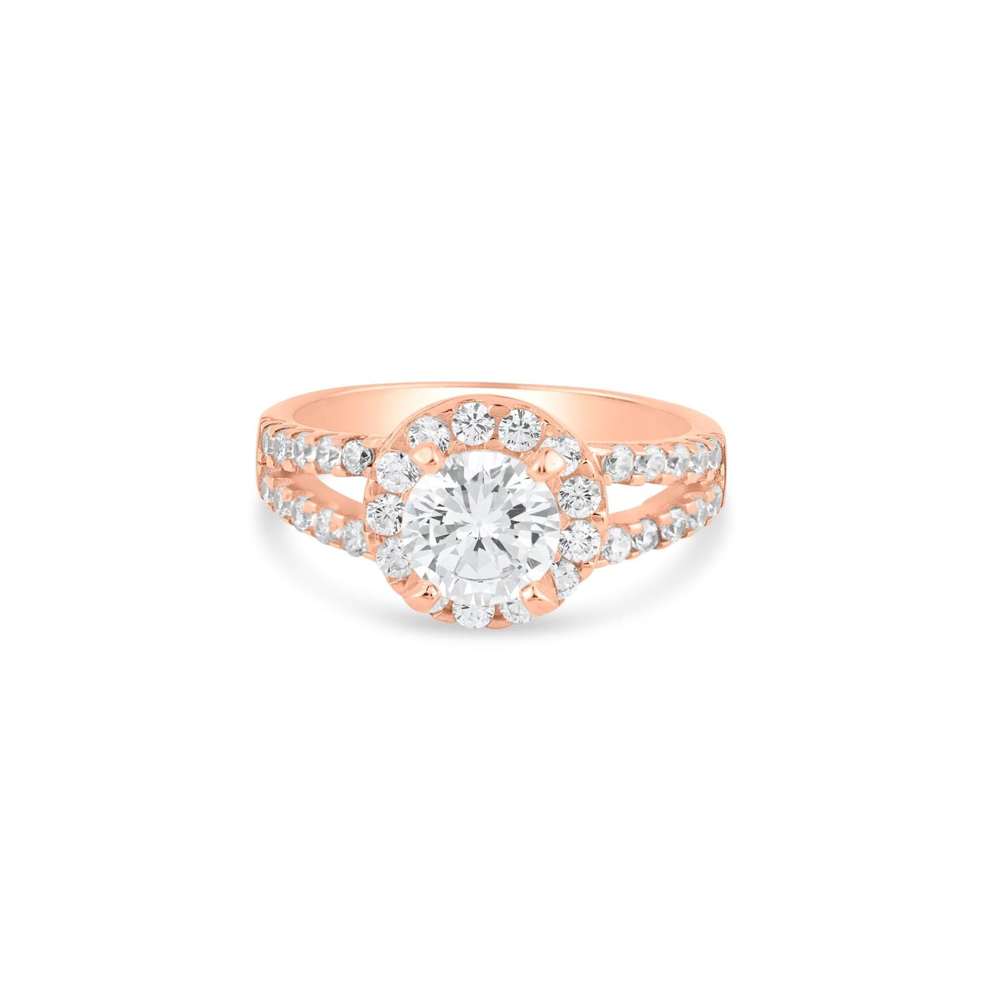 Silver 925 Rose Gold Plated Clear Cluster CZ Ring - BGR00613