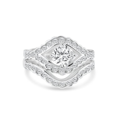 Silver 925 Rhodium Plated Clear Micro Pave Set CZ Estate Engagement Ring Set - BGR00713 | Silver Palace Inc.