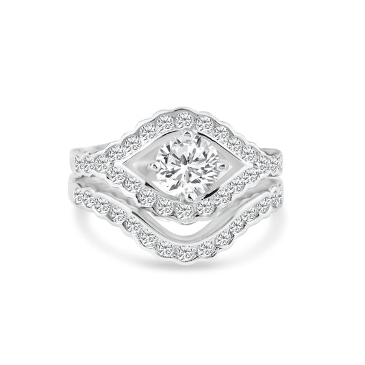 Silver 925 Rhodium Plated Clear Micro Pave Set CZ Estate Engagement Ring Set - BGR00713 | Silver Palace Inc.