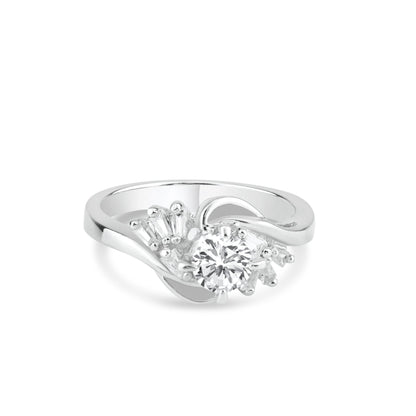 Silver 925 Rhodium Plated Clear Multi Shaped CZ Twist Fan Bridal Ring - BGR00724 | Silver Palace Inc.