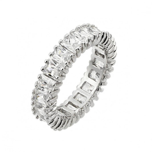 Silver 925 Rhodium Plated Clear Rectangular CZ Eternity Ring - BGR00849 | Silver Palace Inc.