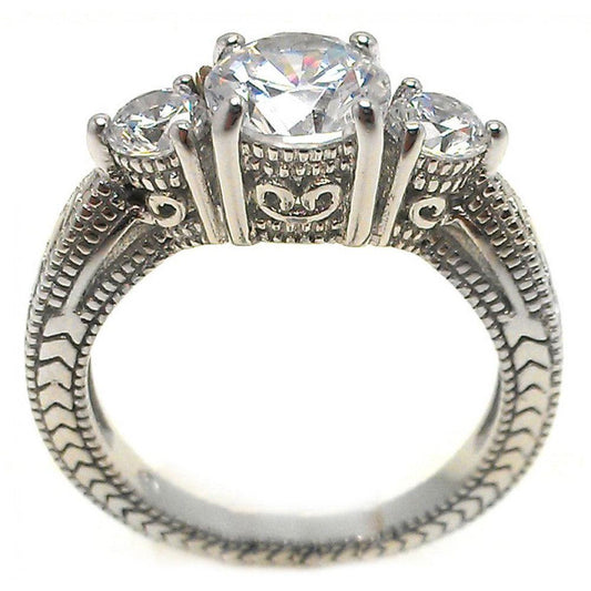 Silver 925 Rhodium Plated Round Past Present Future CZ Ring - BGR00852 | Silver Palace Inc.