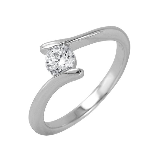 Silver 925 Rhodium Plated Single CZ Plain Ring - BGR00854 | Silver Palace Inc.